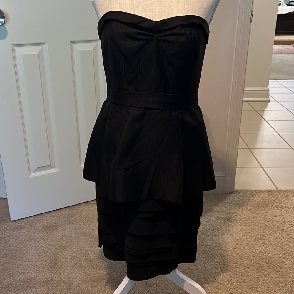 Beautiful Black BCBG Cocktail dress | Size 12 | strapless with pleated details